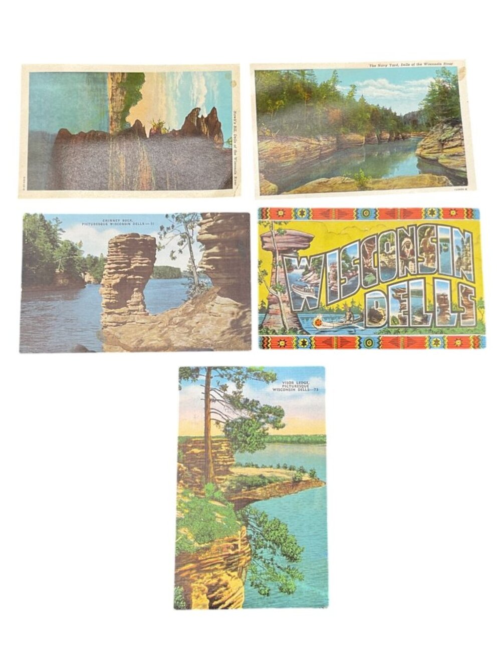 Vtg Wisconsin Dells Postcards Set Of 5 Scenic Views Lithographs Unused